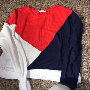 Red white and blue cropped crew neck